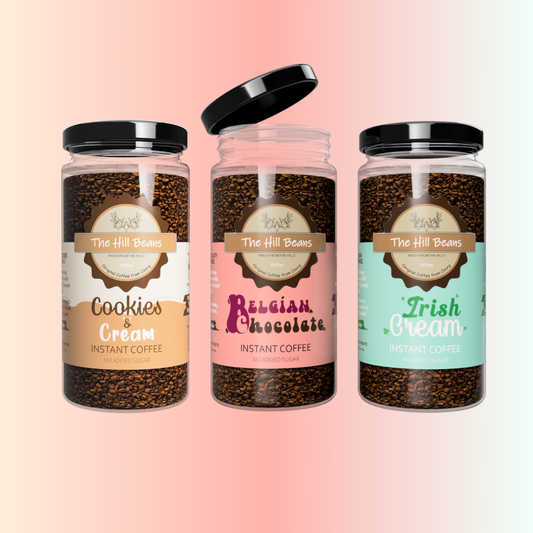 Belgian Chocolate, Irish Cream, Cookies & Cream Instant Coffee Powder - Pack of 3 (100gm Jars)